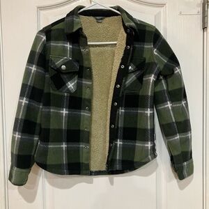 Eddie Bauer Green and Black Sherpa Jacket Shacket kids 8